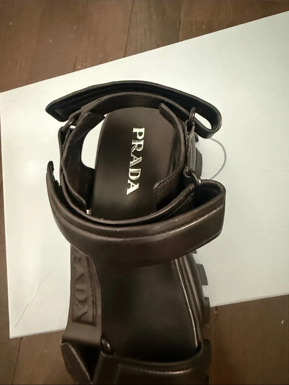 Prada Chunky Black Leather Treaded Platform Sandals